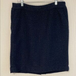 Merona Skirt Pencil Knee Length Navy Blue with Gold Thread Bouclé Lined Size 10